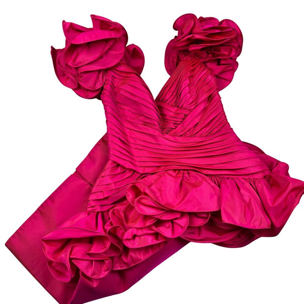 Tadashi Vintage 80's Ruched Ruffle Structured Statement Special Occasion Dress 6